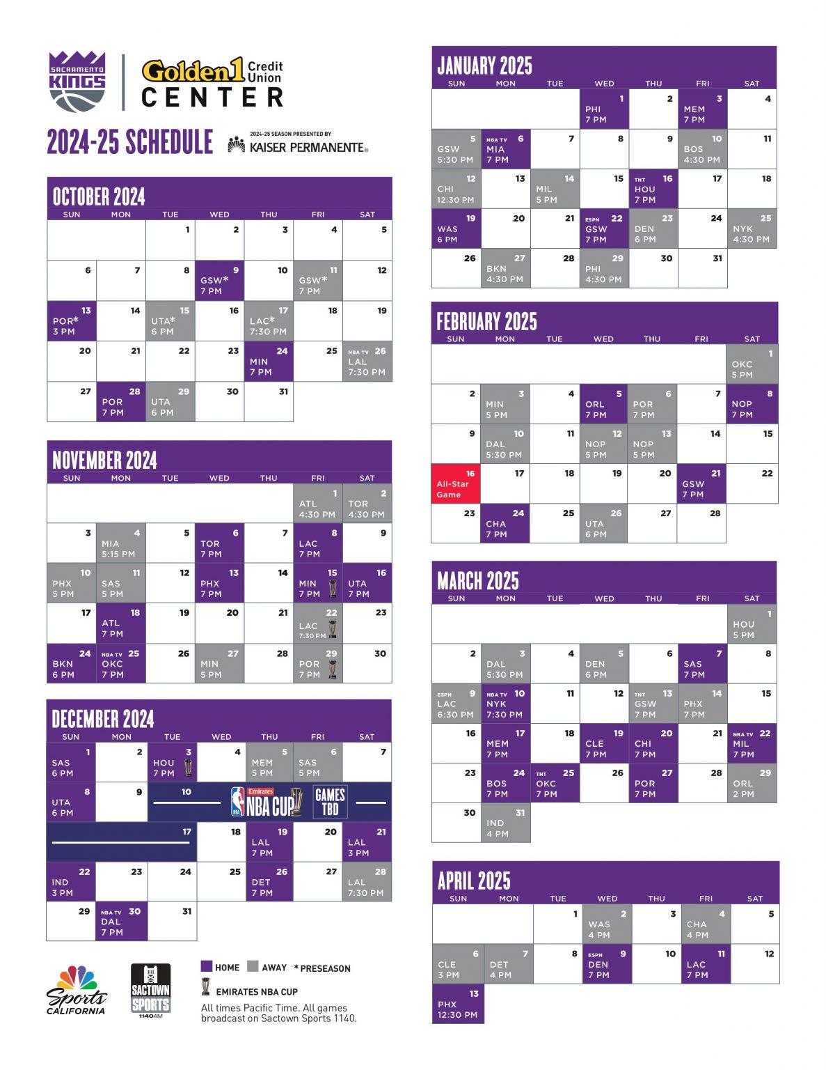 Sacramento Kings schedule revealed for 2024-25 season